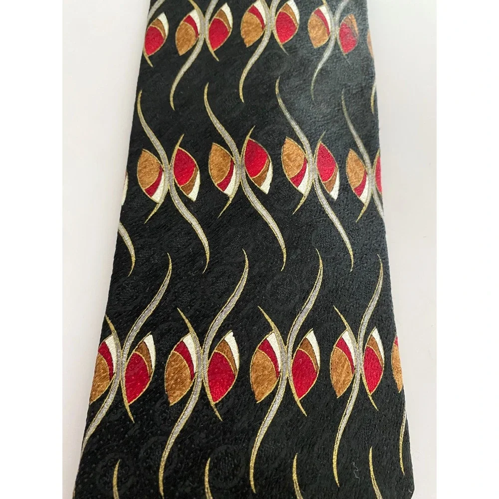 Repp Ltd Mens Silk Tie Black‎ Red Gold Abstract Geometric Jacquard X-Long 4 Inch